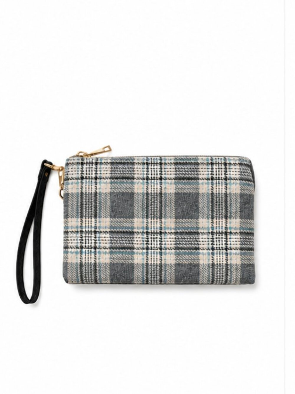 Jen & Co Liv Plaid Bangle Wristlet Wallet Vegan Leather Trim Zip Clutch